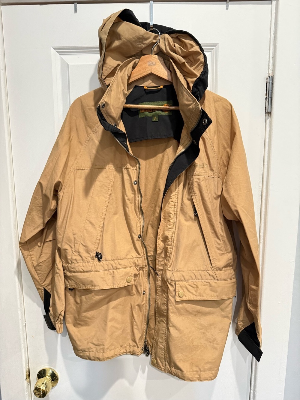 Timberland Tan Hooded Raincoat with Black Trim